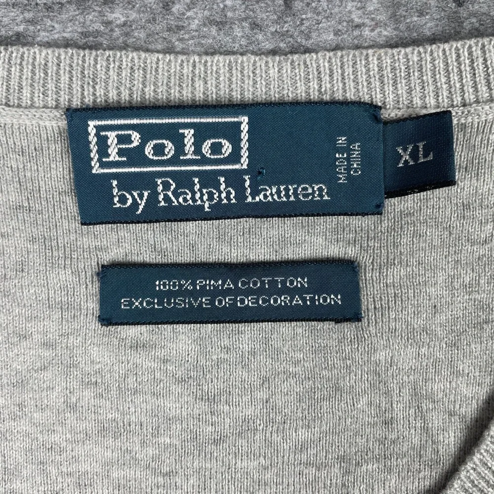 Polo Ralph Lauren Sweater Vest Mens XL Gray Pima Cotton V-Neck Pony Classic 90s